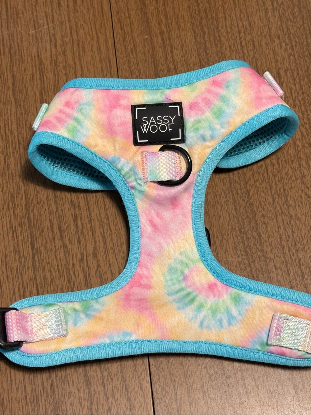 Sassy Woof Pastel Tie-Dye Dog Harness with Blue Trim S